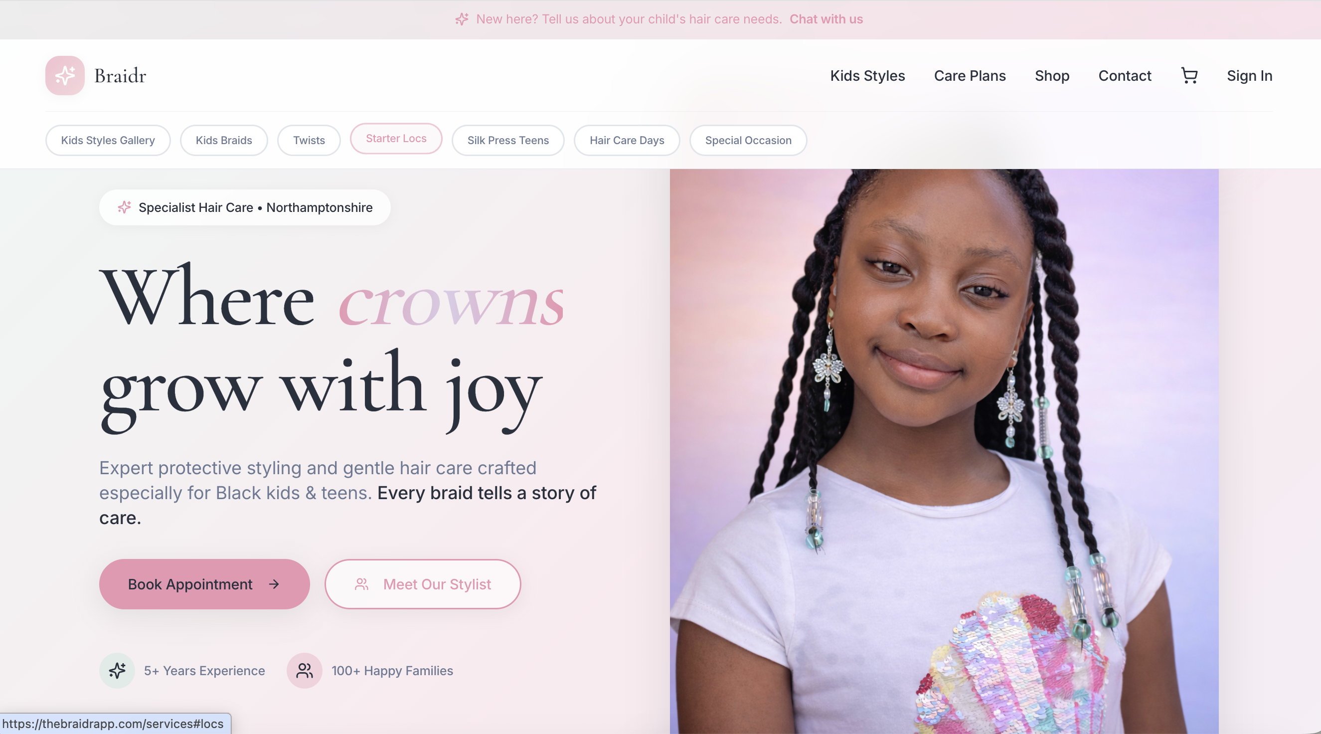 Braidr website screenshot